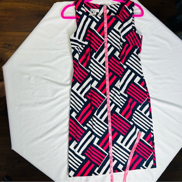 Kim Rogers Bright Geometric Pattern Vintage Sheath Tailored Career Dress Sz 10 - Picture 10 of 11